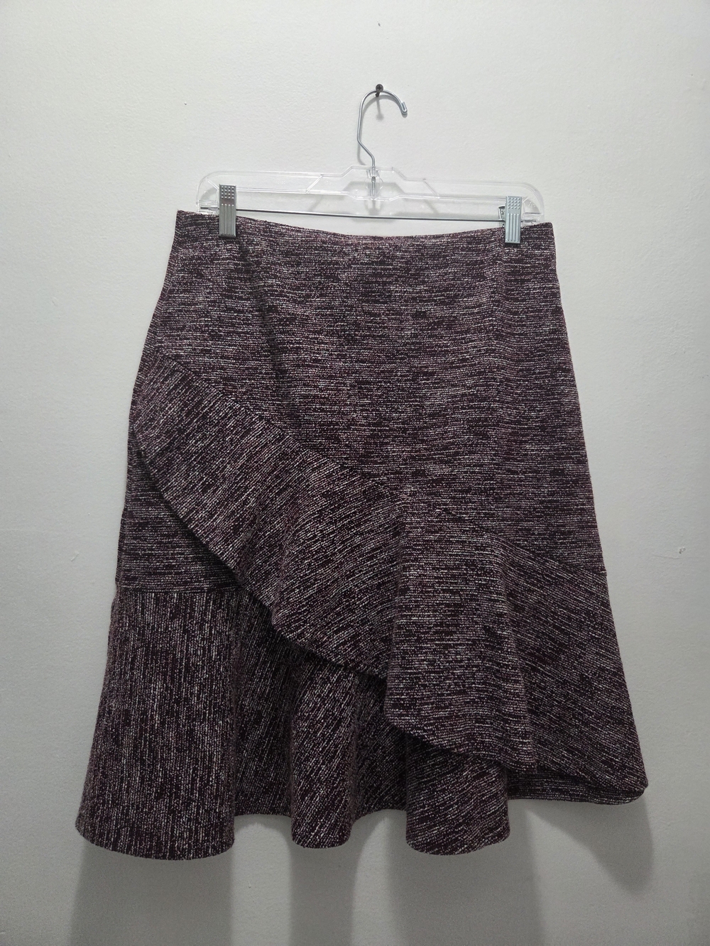 LOFT Size M Asymmetrical Ruffle Knit Skirt in Plum